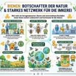 Drei Imker in Schutzkleidung auf einer Wiese vor der Herforder Altstadt prüfen Waben, im Hintergrund ein Holz-Infopanel des Imkervereins Herford mit Illustrationen.