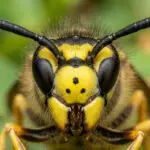 Kopfe einer Deutschen Wespe (Vespula germanica)