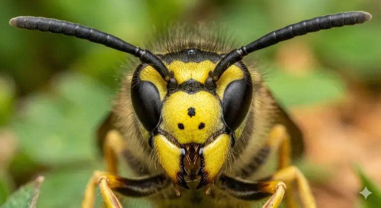 Kopfe einer Deutschen Wespe (Vespula germanica)