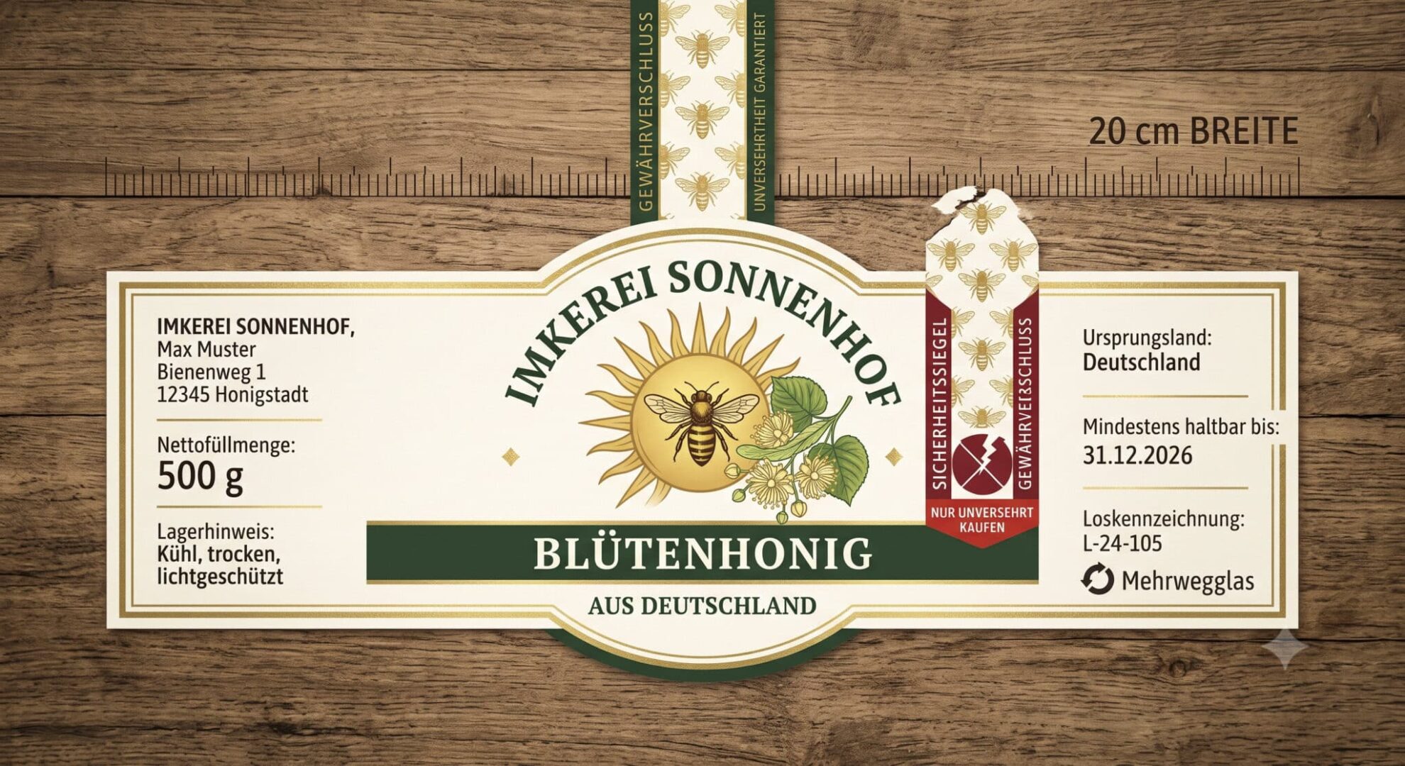 Das perfekte Honigetikett: Rechtssicherheit und Marketingstärke für jede Gebindegröße 1 Etikett Honigglas Beispiel_edited